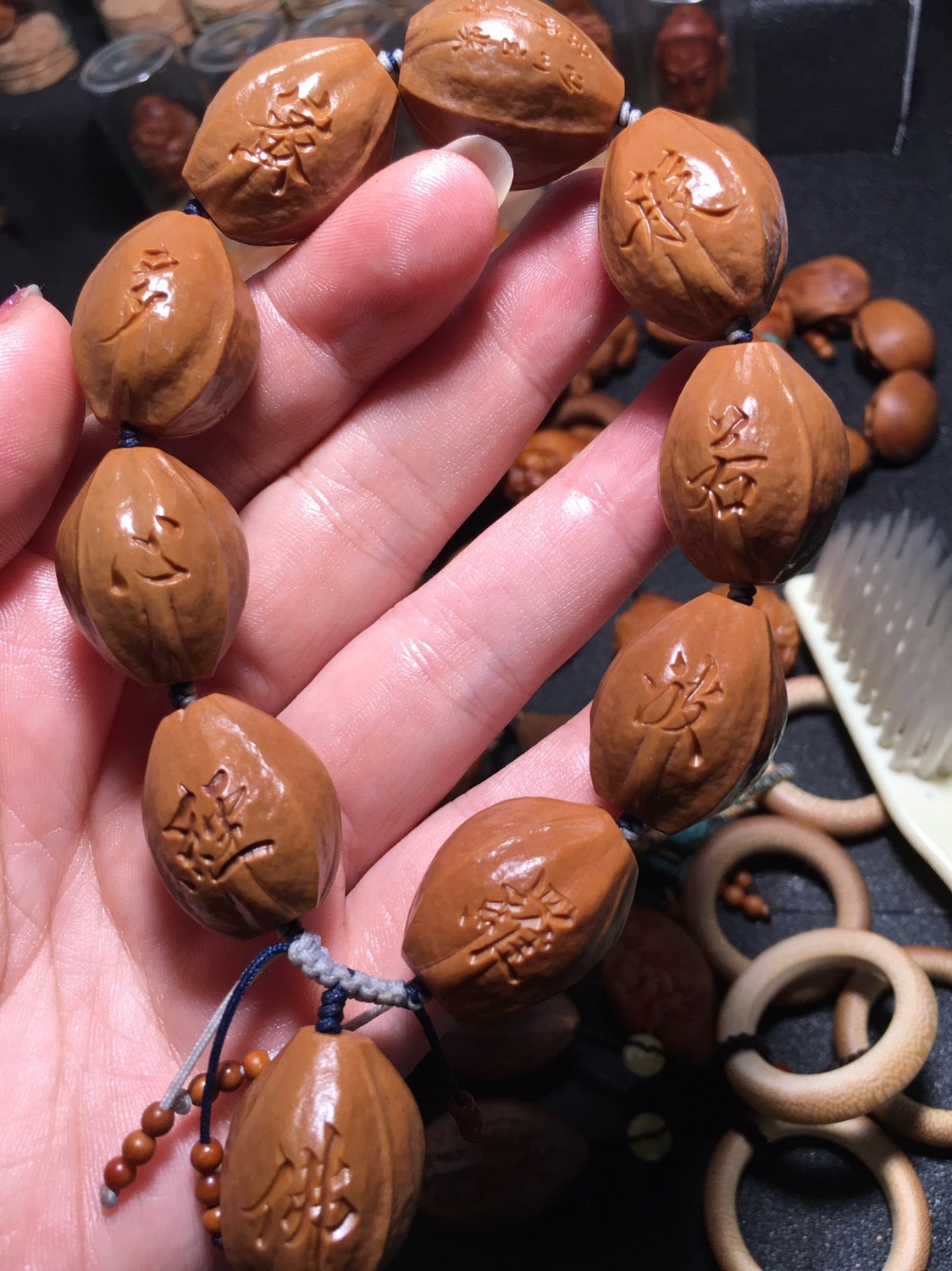 手工橄榄核雕手串亢泽超刻字心经手链铁核原皮手串