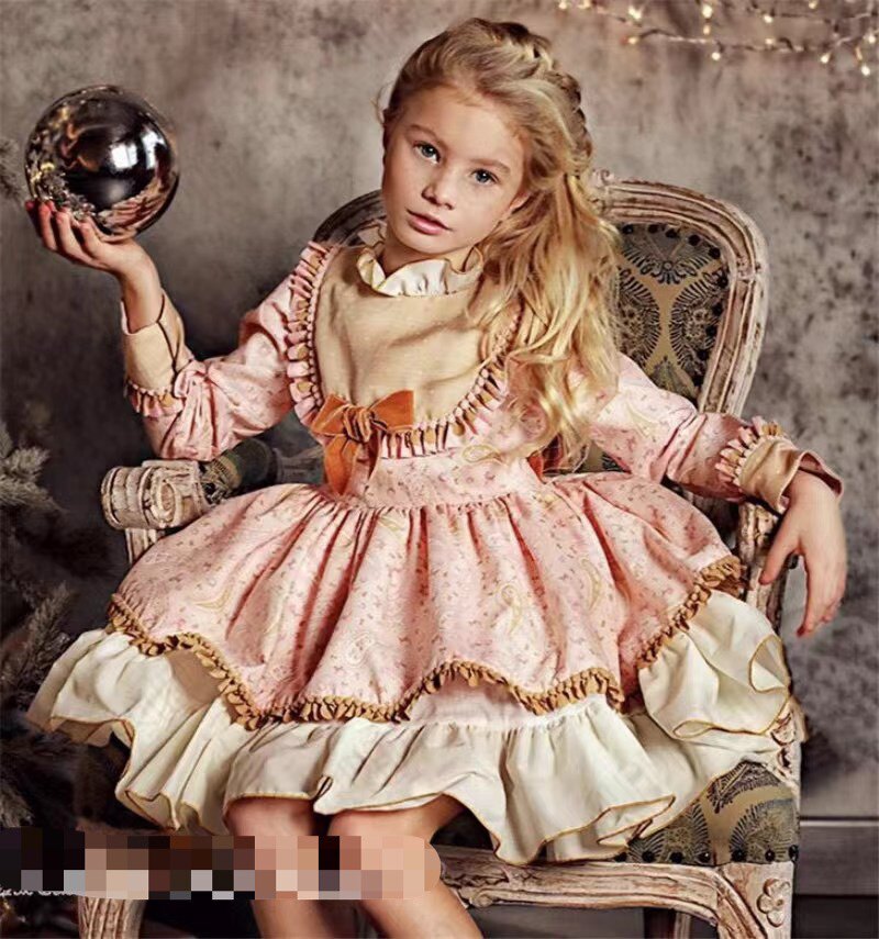 西班牙宫廷洛丽塔女童甜美chao蝴蝶结礼服连衣裙4-10连衣裙
