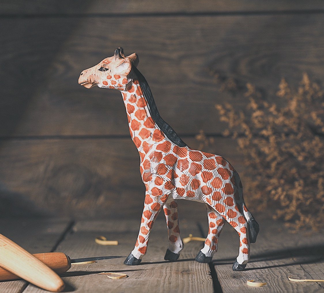 木雕摆件不土长颈鹿日式小鹿手工动物实木礼物摆件