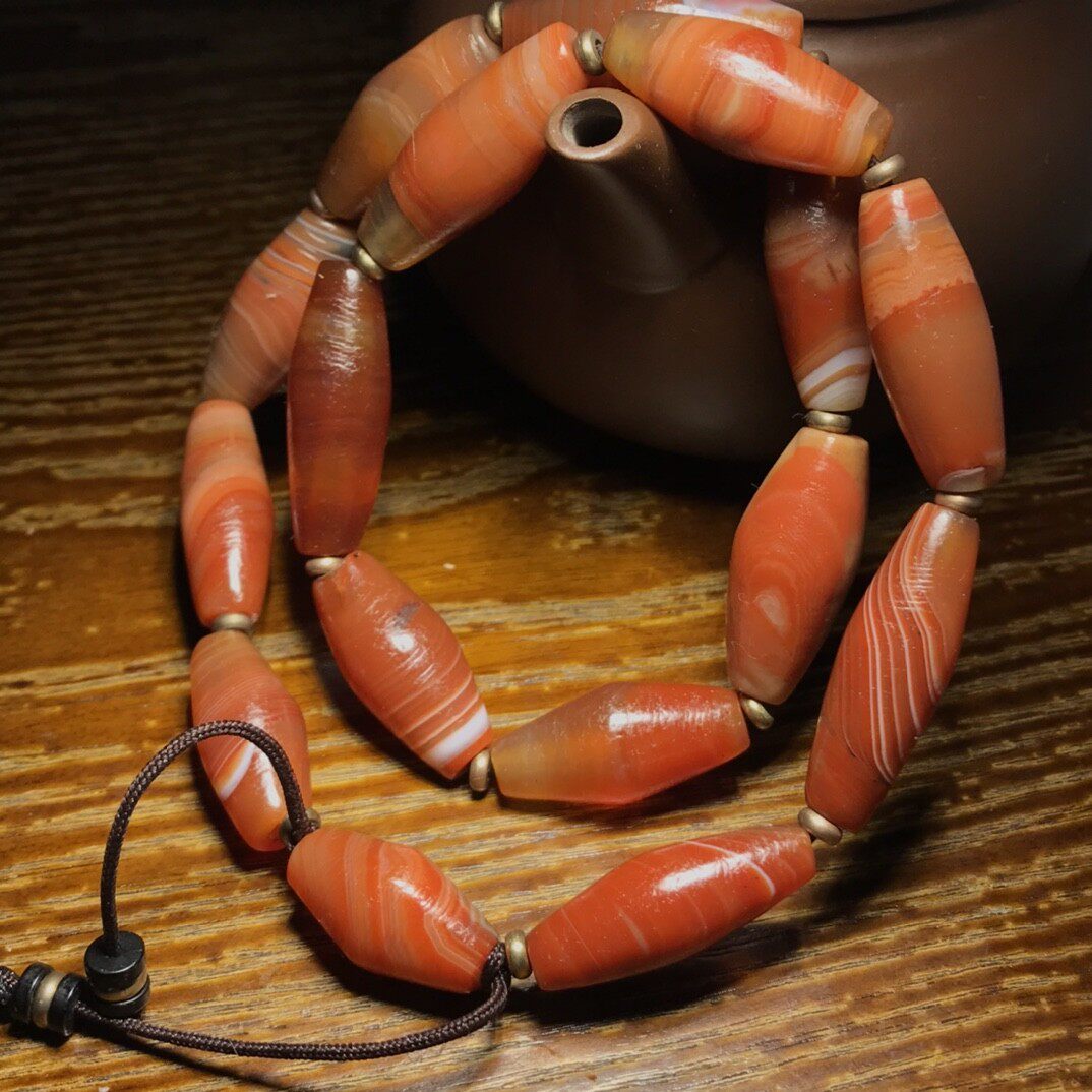 柿子红天天然西亚缠丝玛瑙勒珠项链佛珠挂链佛珠挂链