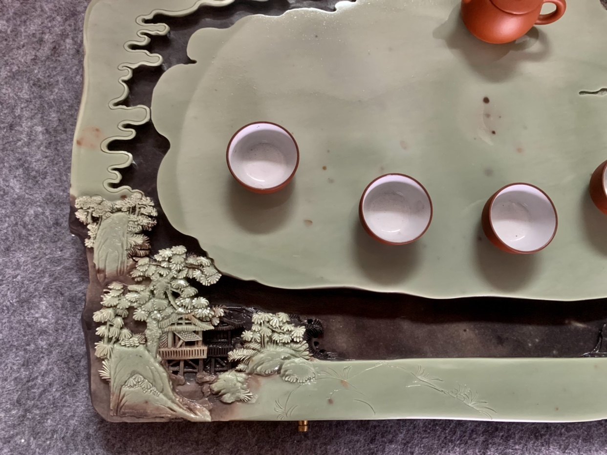 紫袍玉带石头玉石整块梵净山小号台大天然石茶盘手工茶盘