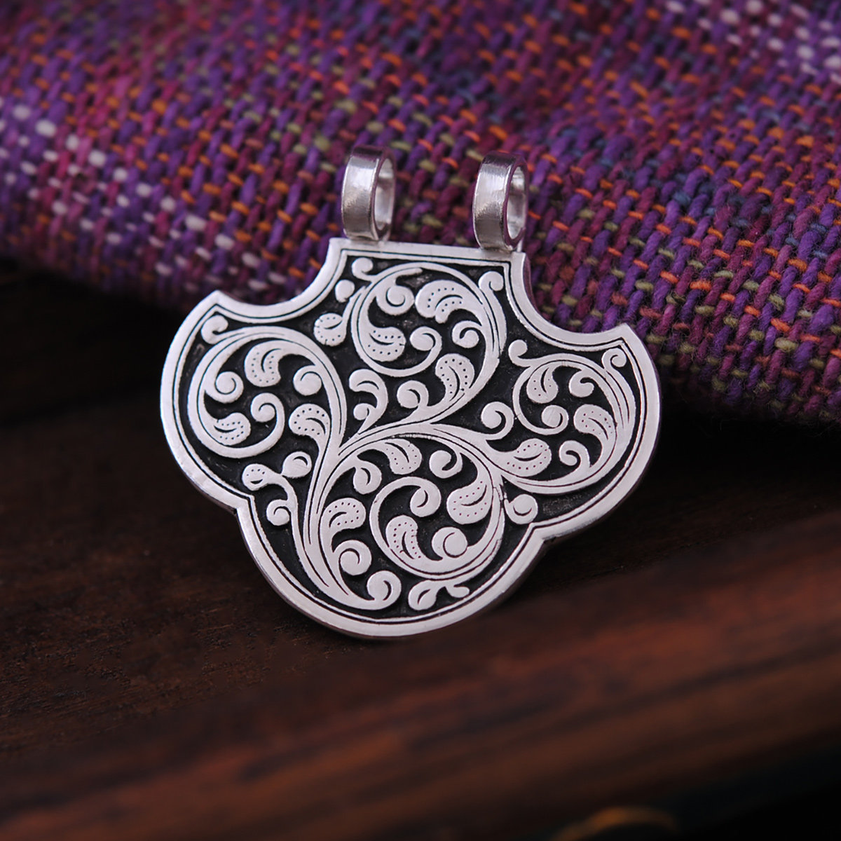 品素文艺国风中国花草古典银饰品纯银银饰吊坠项坠