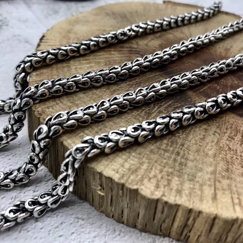 海盗船长s925纯银银泰复古日韩韩风男士项链龙鳞项链