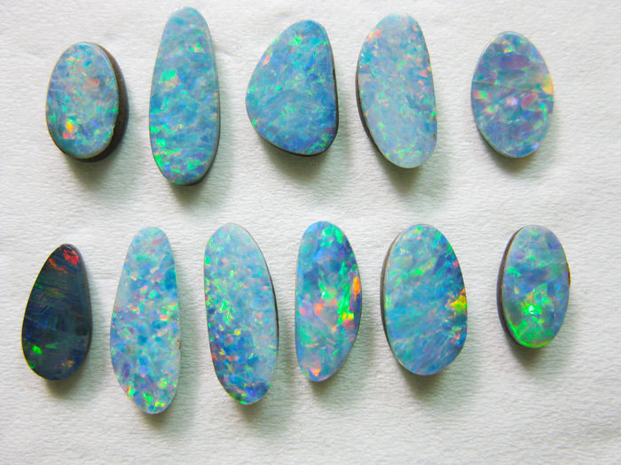 促销彩色宝石澳洲黑欧泊二层拼合底部原石裸石素面戒指吊项链坠7