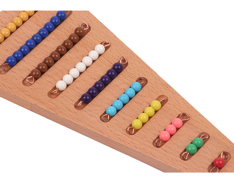 蒙氏教具蒙台梭利 蒙特彩色串珠台阶板组 榉木彩色串珠及整理架
