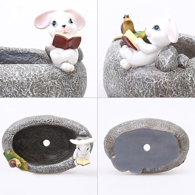 创意田园仿石臼动物多肉花盆阳台花园桌面装饰摆件微景观拍摄道具