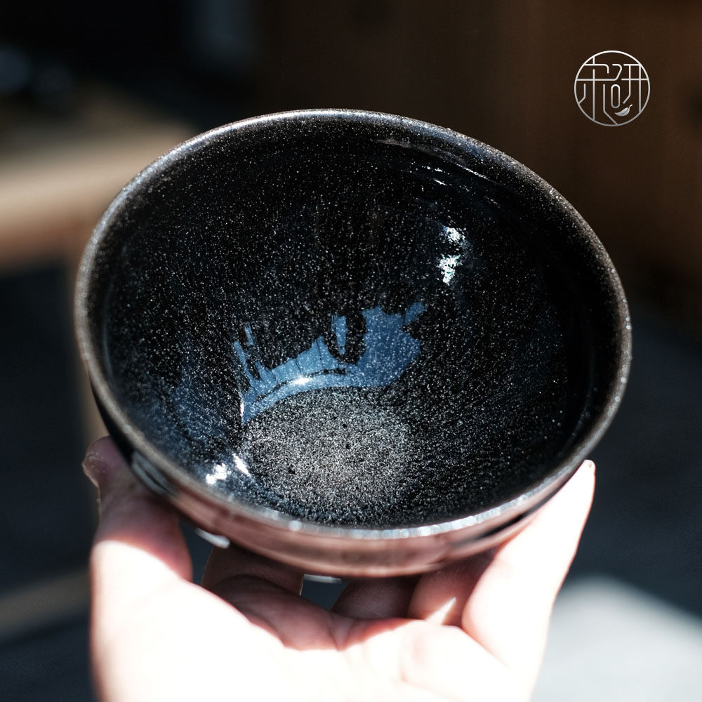 乌金盏黑大束口125公分仿宋茶盏釉点手工点茶盏小明建盏
