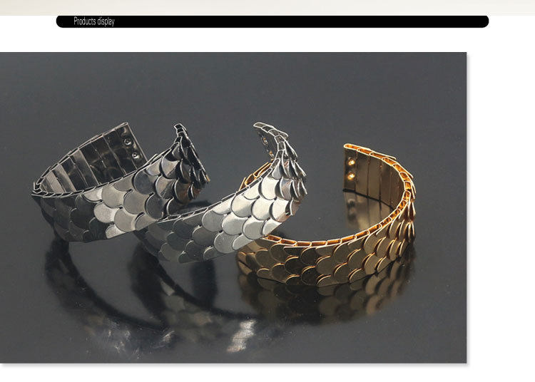 个性潮人百搭女日韩国饰品简约银色金色鳞片手镯