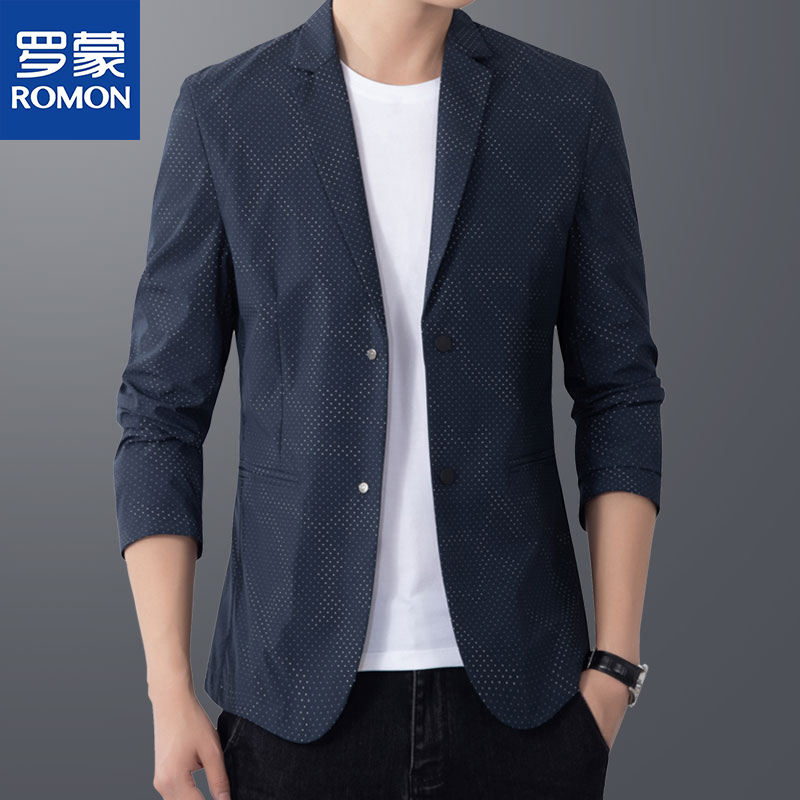 罗蒙男士休闲西服外套薄款春秋季韩版修身帅气单件上衣百搭小西装