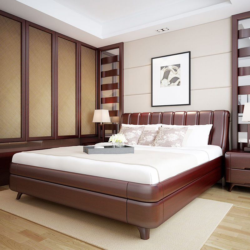 双叶家具实木中式现代大气储物气压卧室双人床实木床