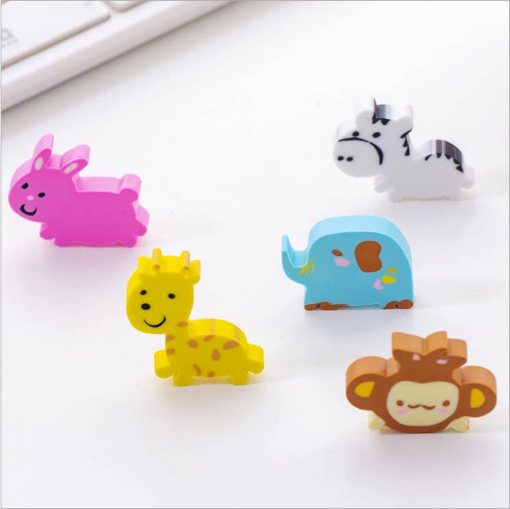 一正橡皮擦卡通动物系列6个装擦的干净趣味卡通创意儿童文具象皮