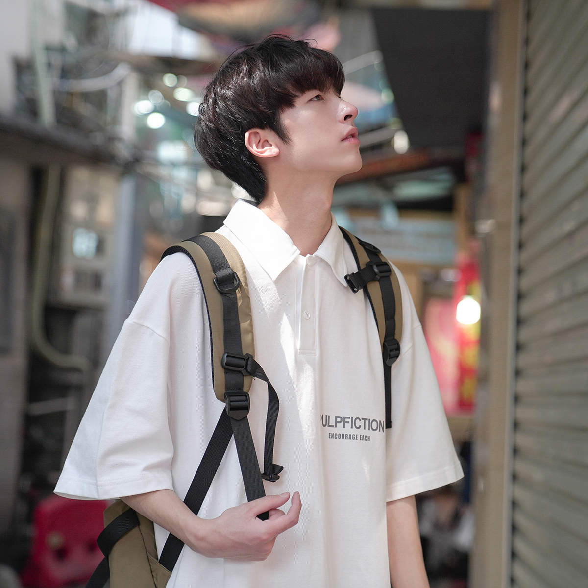 E2022夏装男士短袖Polo衫韩版宽松翻领印花tee港味百搭学生半袖潮