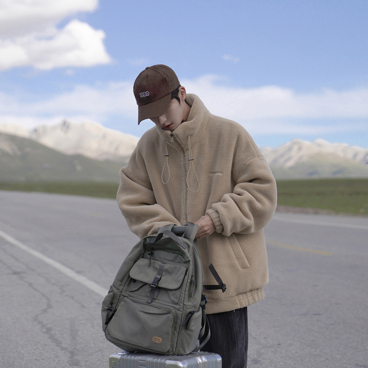 E禾子先生冬季新男士棉衣立领羊羔毛棉袄潮宽松百搭学生棉服外套