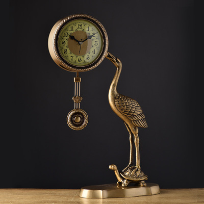 欧式纯铜丽声静音机芯钟表客厅卧室台钟创意龟鹤摆件座钟