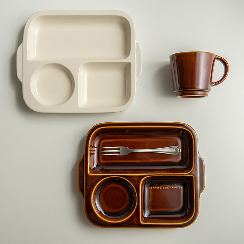 日本进口studio陶瓷分隔日式双耳早餐格盘分餐盘盘