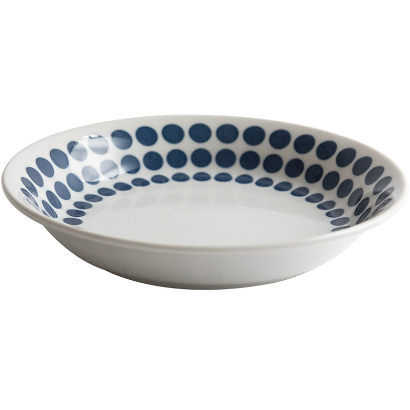 日本进口美浓烧蓝白波点条纹印花陶瓷餐具饭碗碗