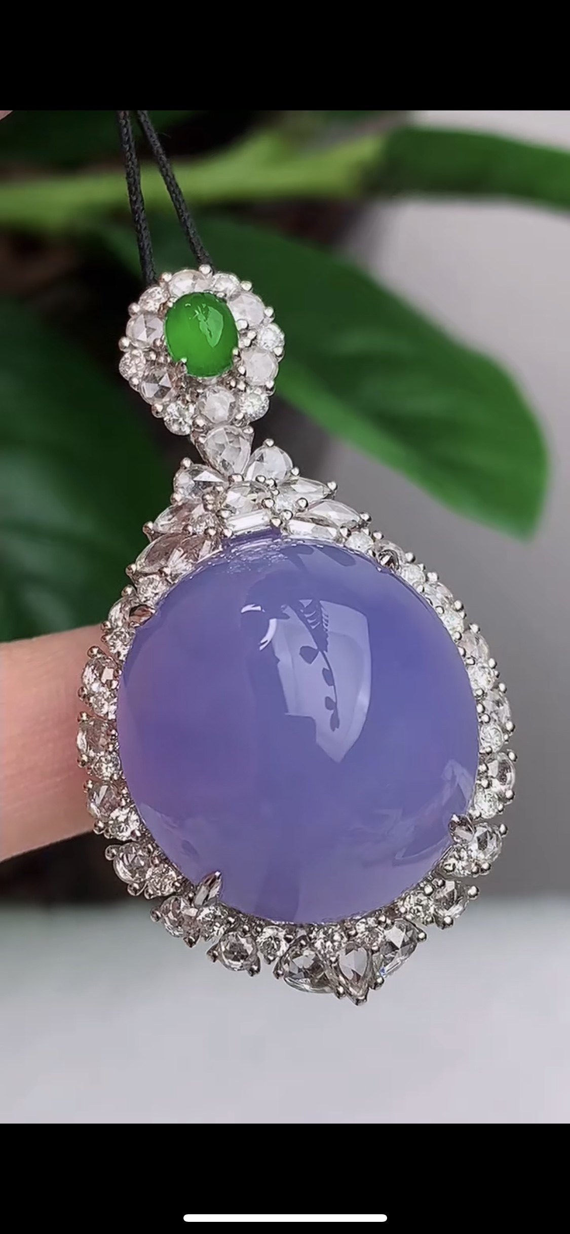 老坑缅甸玉石珠宝天然翡翠18k金镶玉伴钻紫罗兰颈饰