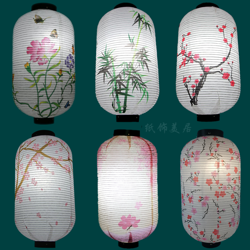 日式和风纸灯灯笼花朵侍女图案寿司料理装饰灯笼