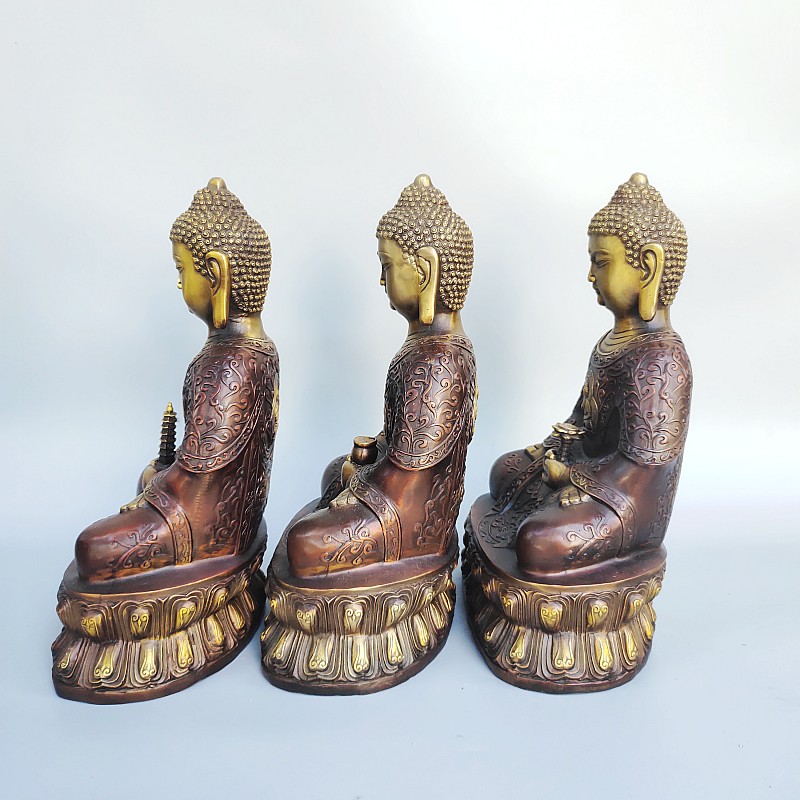纯铜佛像三宝佛仿古老物件释迦牟尼药师摆件供奉摆件