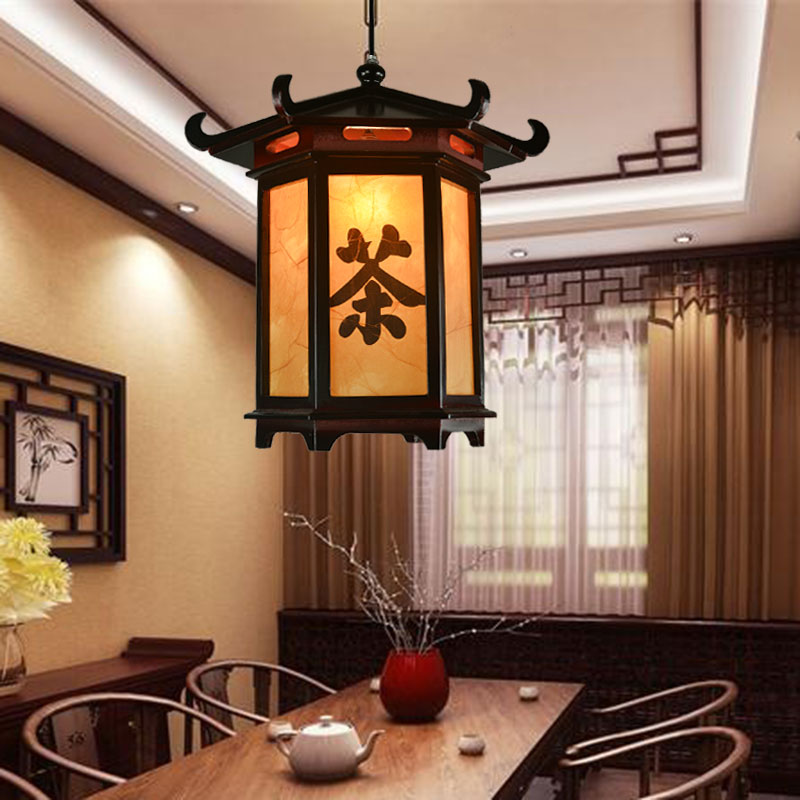 中式茶庄吊灯亭子茶叶茶楼装修茶字仿古木艺客厅吊灯