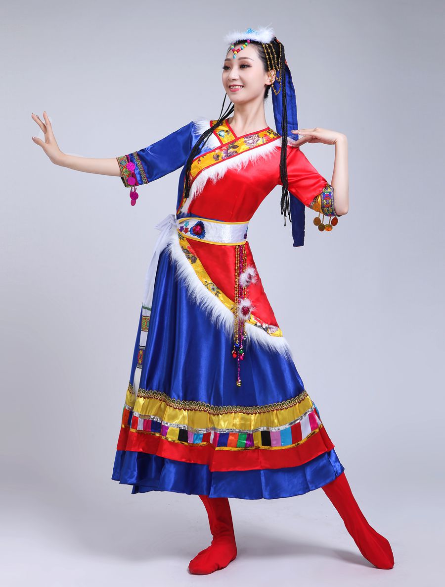 新款藏族舞蹈服装女民族舞蹈服装演出服蒙古族少数民族舞台服装