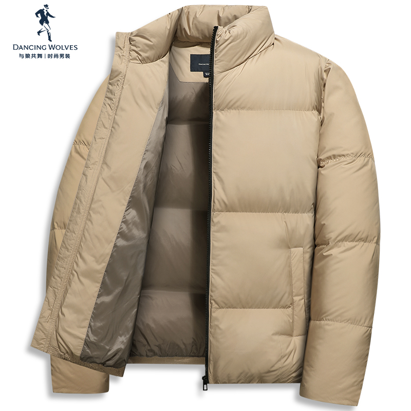 与狼共舞面包羽绒服男2021冬季新款男士立领白鸭绒保暖加厚外套潮