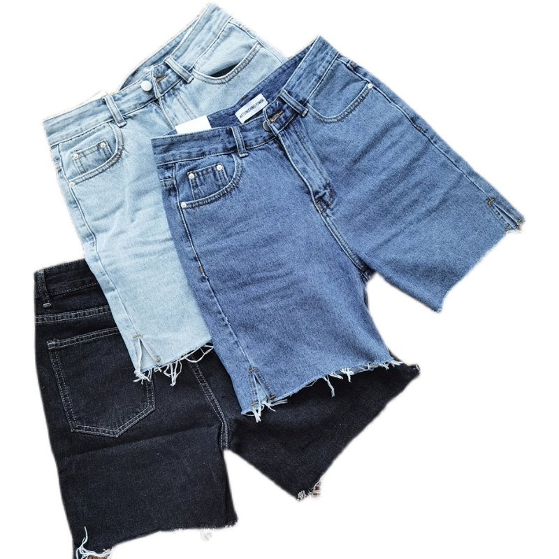 sup3色欧美夏辣妹薄款高腰宽松直筒显瘦侧开牛仔裤