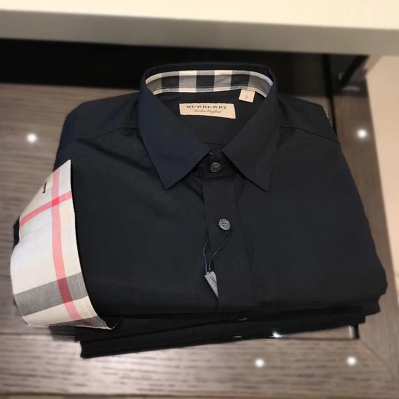 意大利折扣店burberry正品衬衣修身商务休闲长袖纯色巴宝莉衬衫男