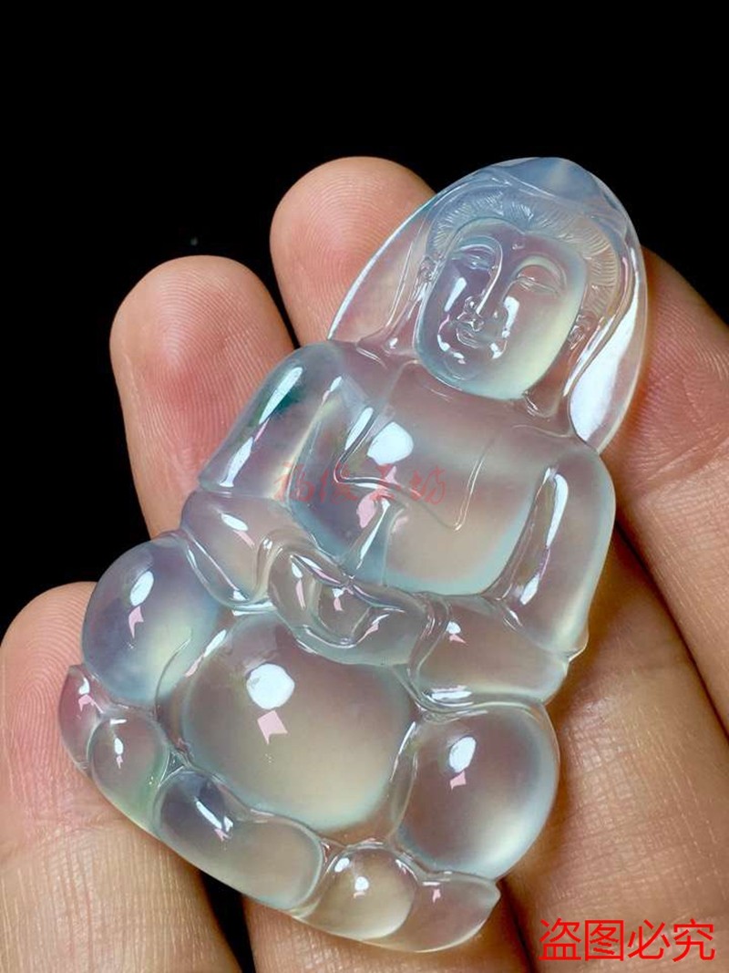 天然老坑翡翠高冰种玉观音菩萨吊坠保平平安挂件项坠