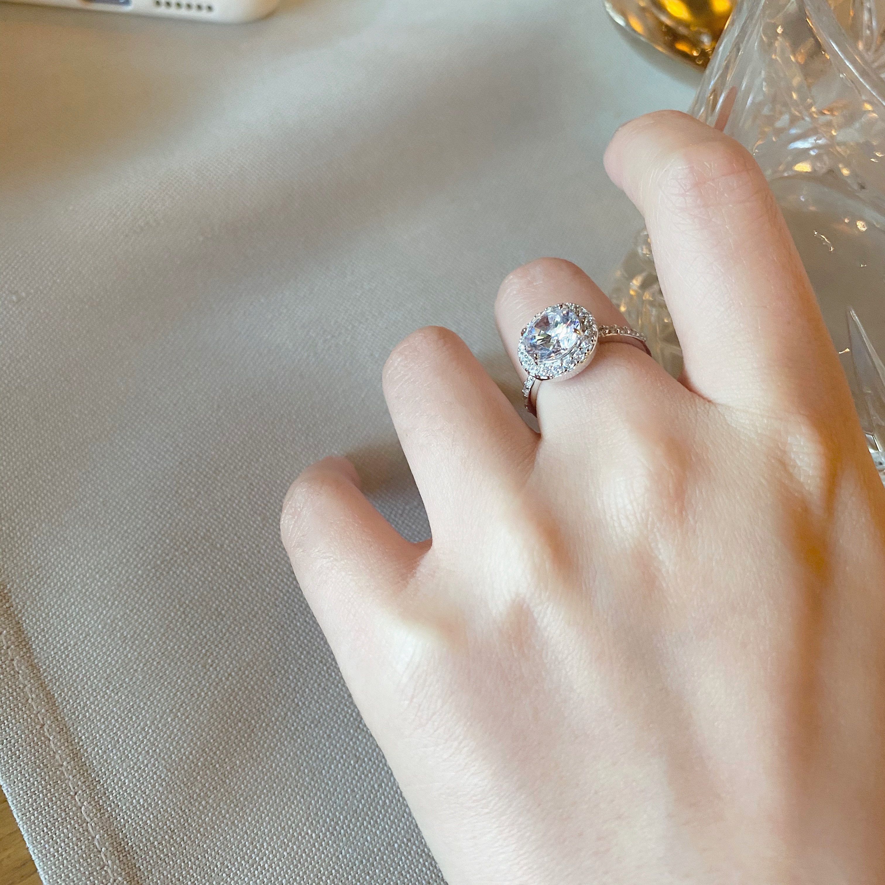 tiiistudio超闪纯银2克拉钻戒微镶满钻开口四爪戒指