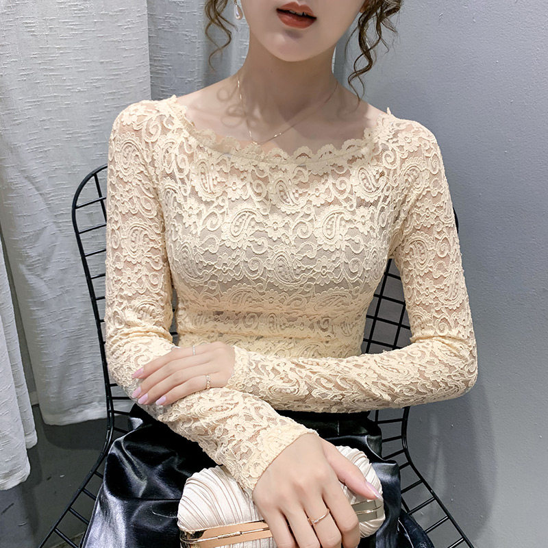 蕾丝打底衫女内搭洋气2020秋季新款性感雕花镂空网纱上衣长袖t恤
