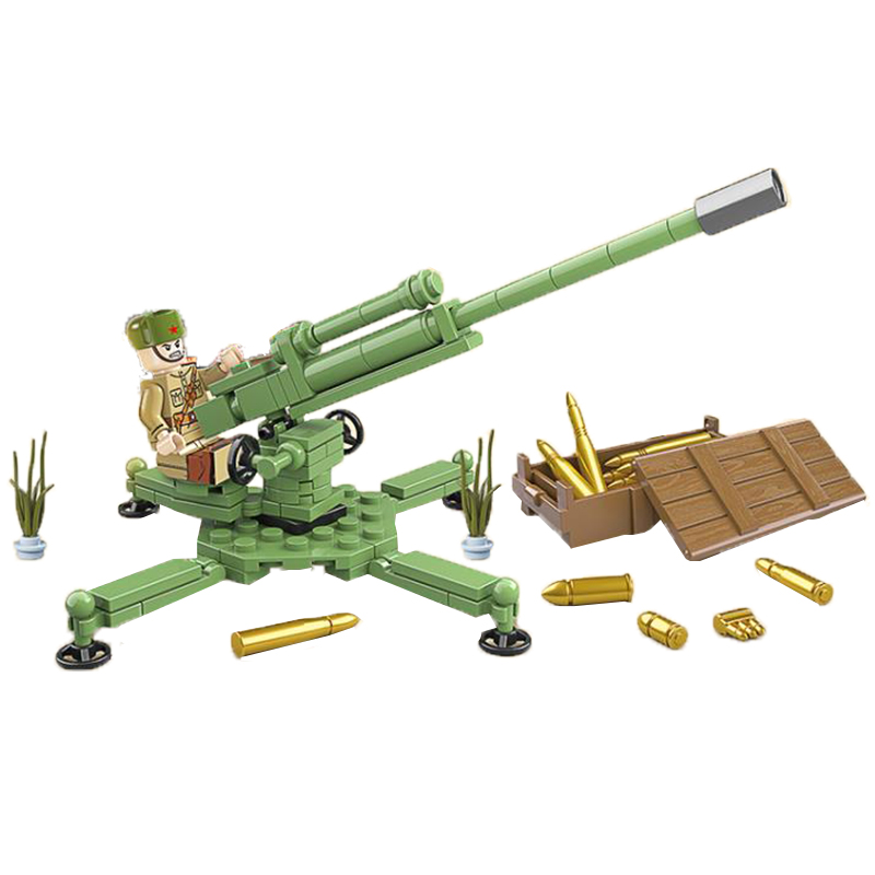 全冠积木军事二战苏军炮车榴弹炮高射炮益智男孩建构