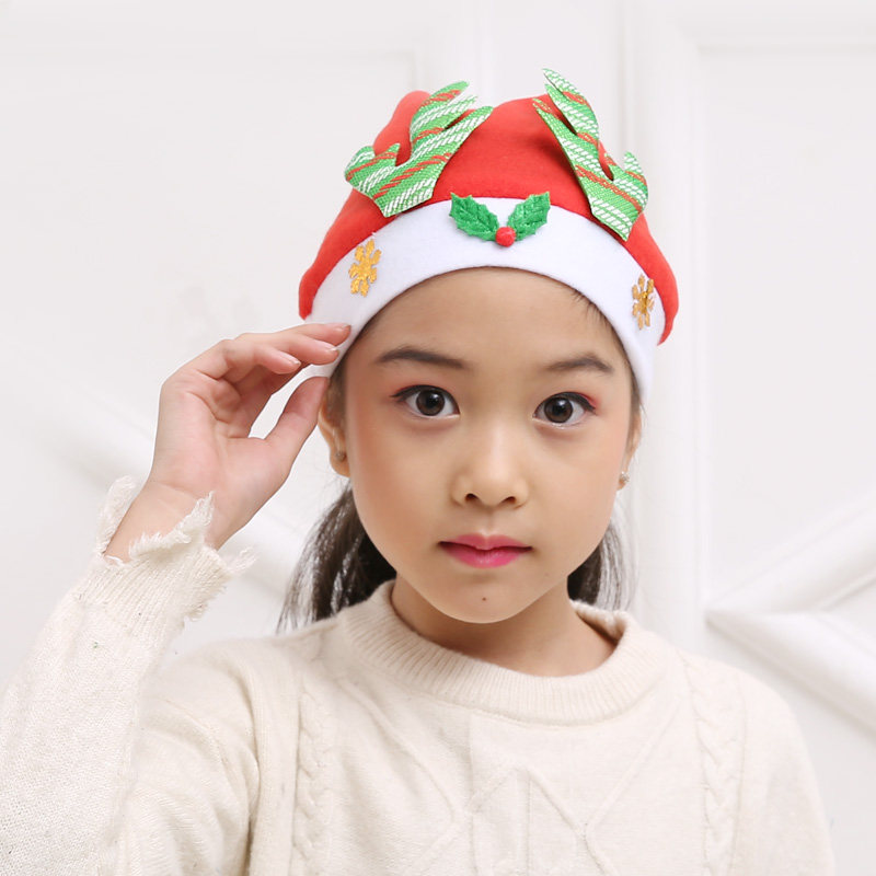 金丝绒儿童圣诞卡通小孩头饰加厚可爱无纺布鹿角圣诞帽
