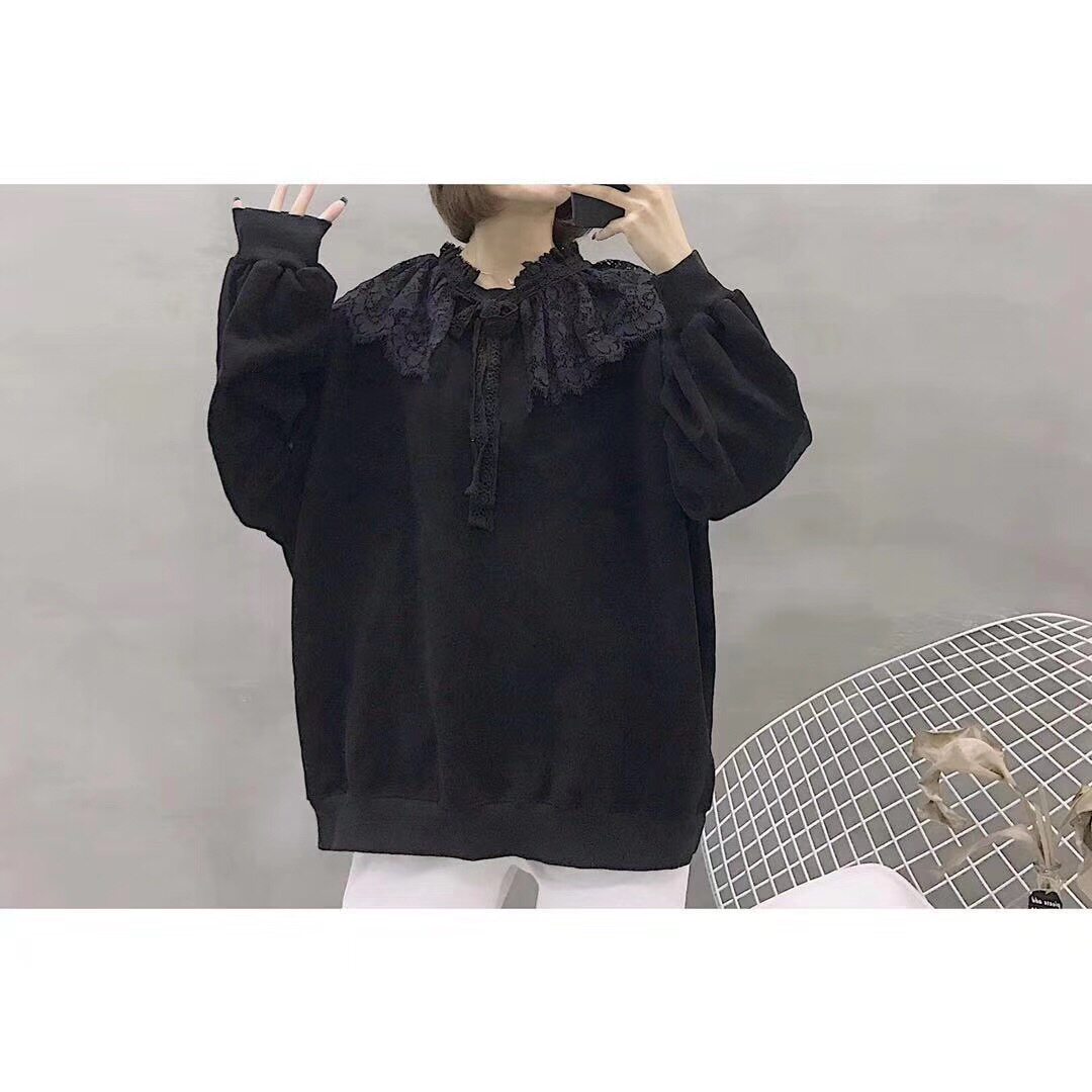 sunflower韩国东大门女装大码秋冬新款蕾丝蕾丝花花边卫衣