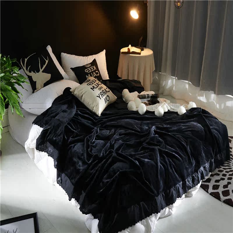 法兰绒保暖简约素色纯色深色个性黑色床单单件 珊瑚绒 短毛绒