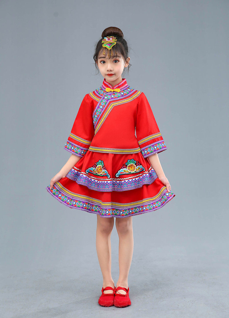 新款少数民族服装珞巴族百褶裙幼儿儿童男女舞蹈演出服民族服装