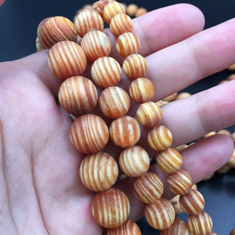 松明子手串琥珀松柏木手链帝王血龙木108颗念珠透光佛珠油松手持