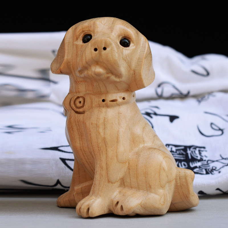 桃木生肖狗摆件十二生肖木雕狗立体狗原木雕刻小狗饰品