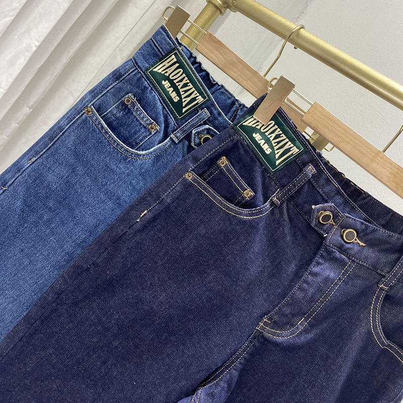 欧娜ouna8206裤子子女秋款两粒扣松紧高腰弹力力大牛仔裤