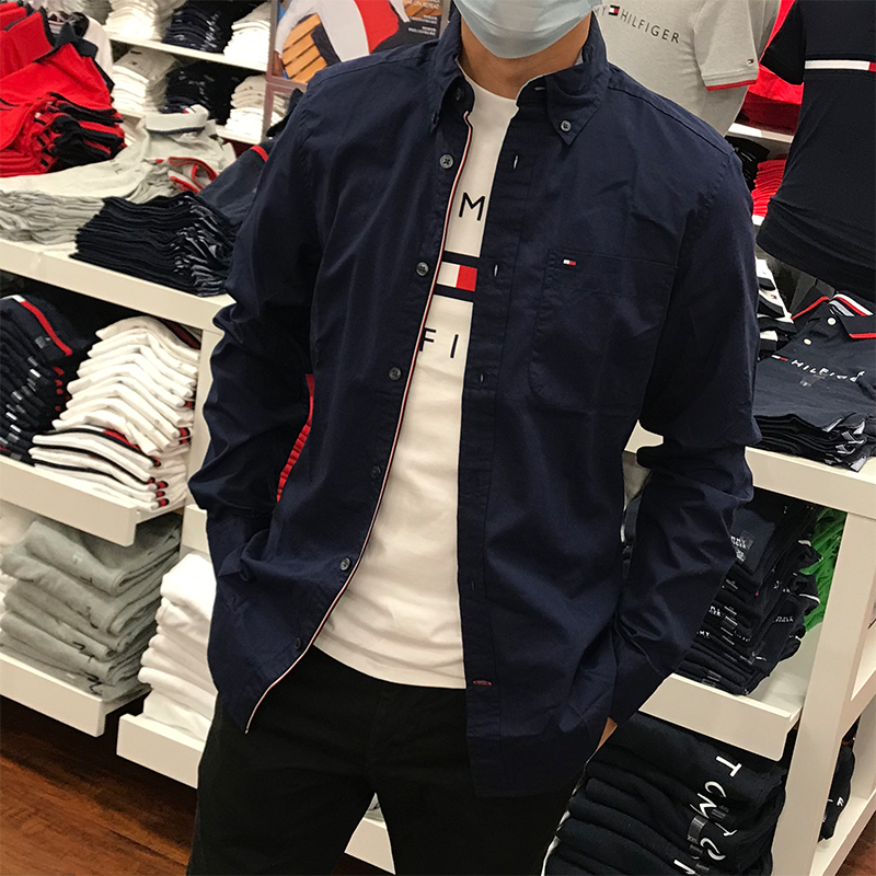 Tommy Hilfiger汤米男士春秋冬新款帅气商务休闲纯棉纯色长袖衬衫