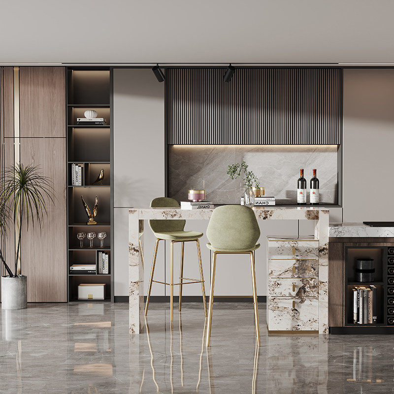 轻奢岩板吧台桌家用高端现代简约带储藏柜高吧桌开放式厨房意式台