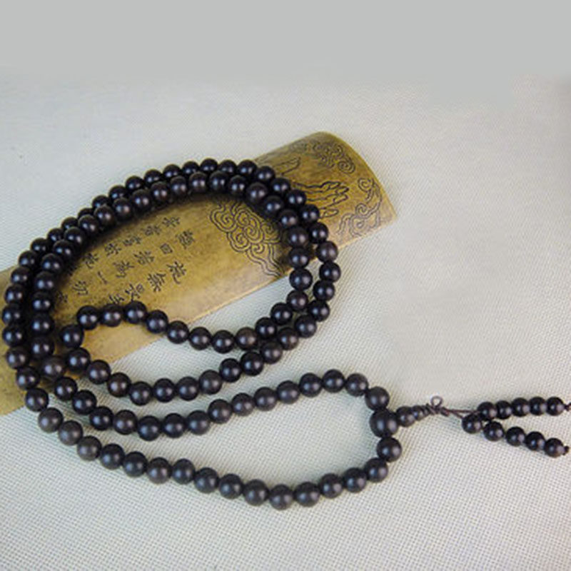 乌木佛珠碳化木阴沉108颗10mm麻柳精磨念珠项链佛珠