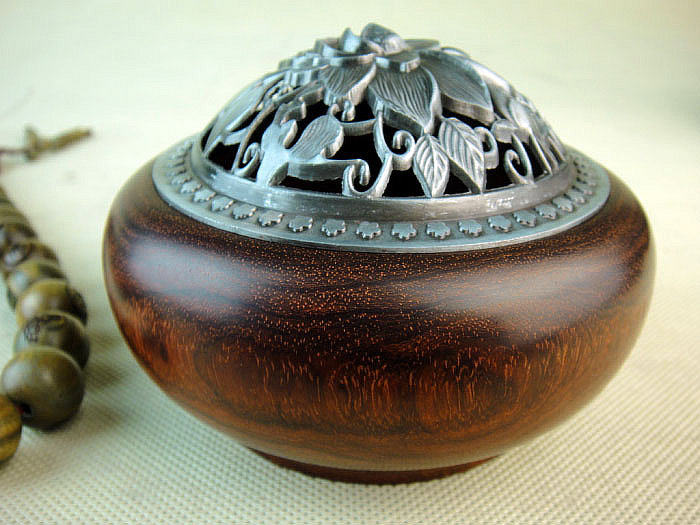 木檀世家印度小叶紫檀塔香具 整料香道用品熏香炉盘香炉a33古铜盖-mc