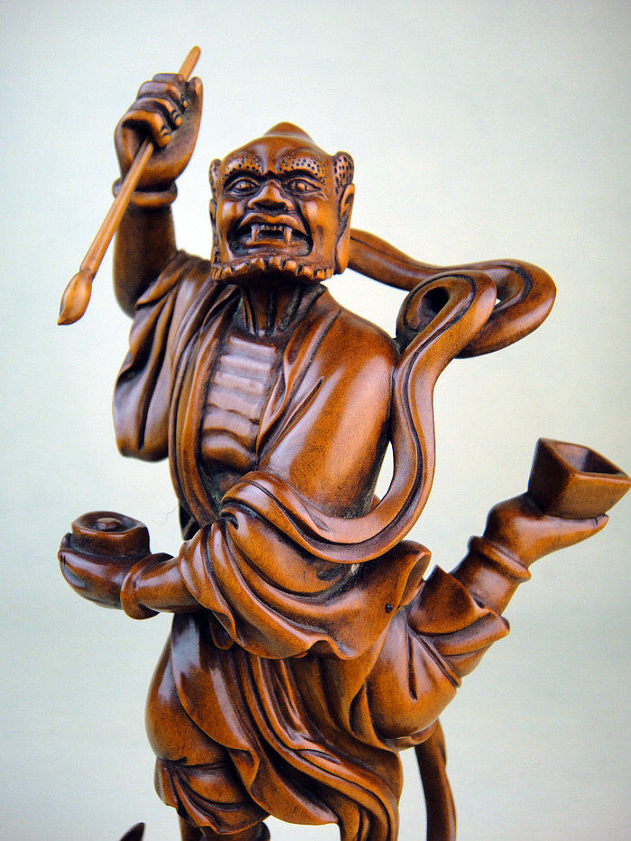 黄杨木雕刻摆件独占鳌头飘逸神彩工艺品斗木星点魁星摆件