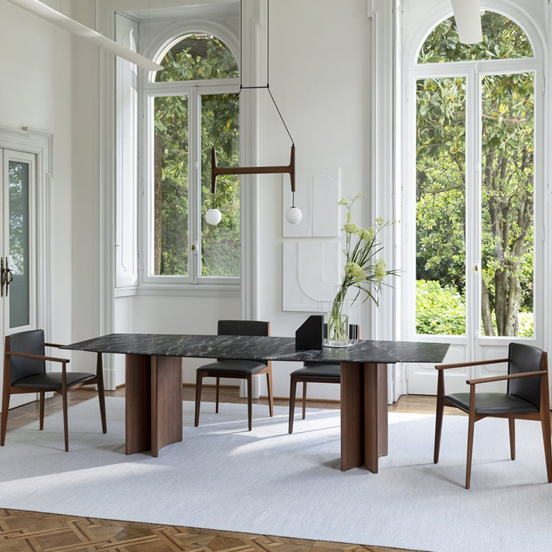 finnnavian芬纳维亚意式大理石餐桌长方形alan胡桃木轻奢实木餐桌