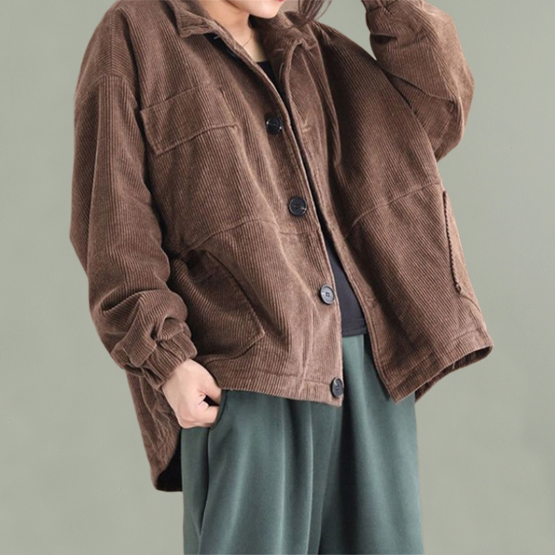 复古灯芯绒外套短款加厚夹棉大码宽松条绒休闲短外套