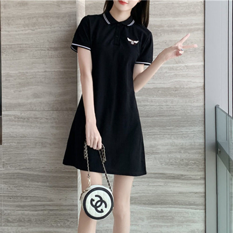 polo字裙女纯棉夏纯棉领新显瘦收腰休闲运动刺绣2022连衣裙