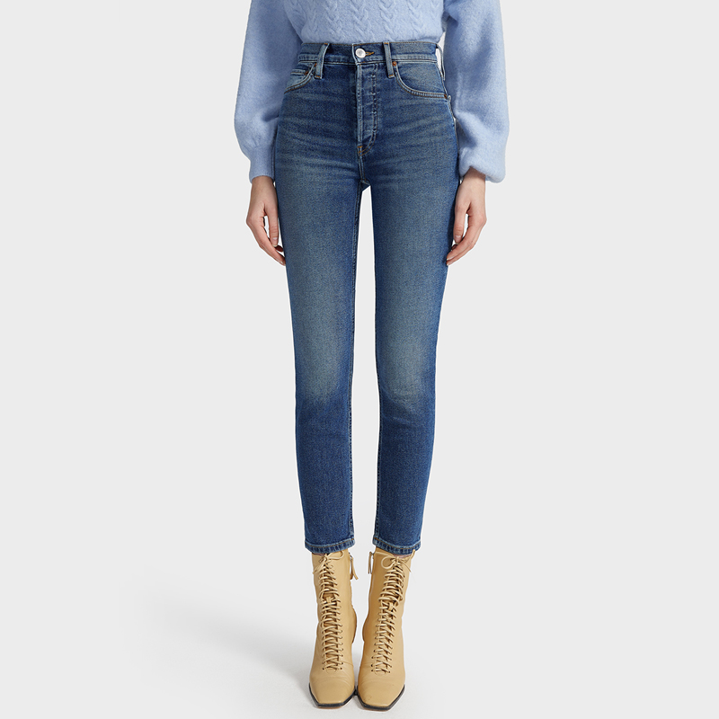 jennie同款redone深蓝紧身牛仔裤小个子舒适显瘦牛仔裤