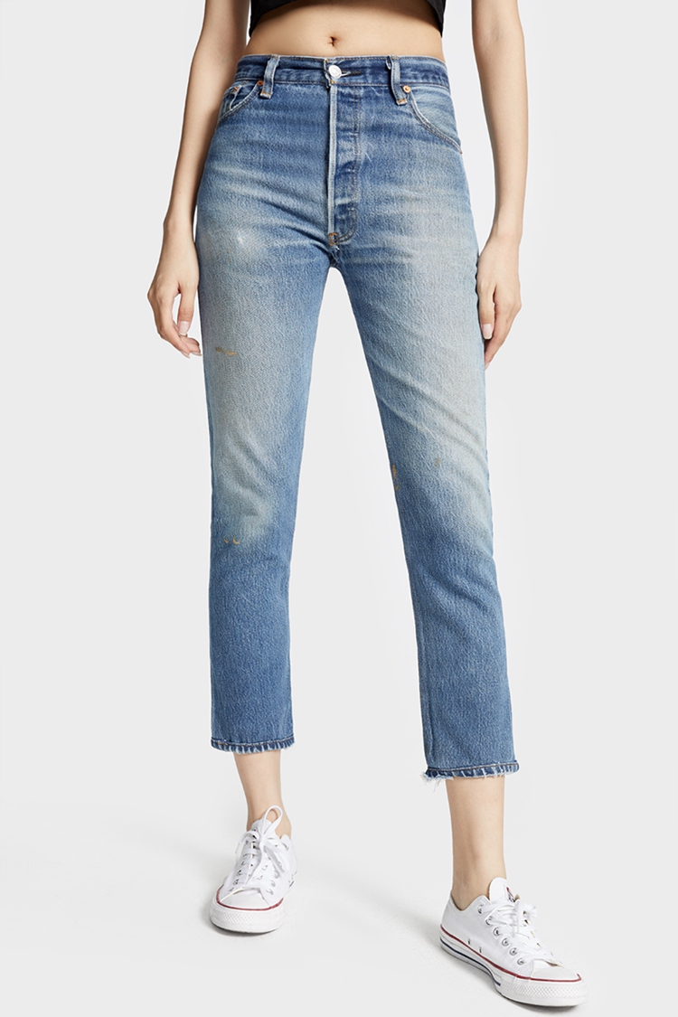 限时折扣倪妮同款明星改制redone高腰直筒牛仔裤