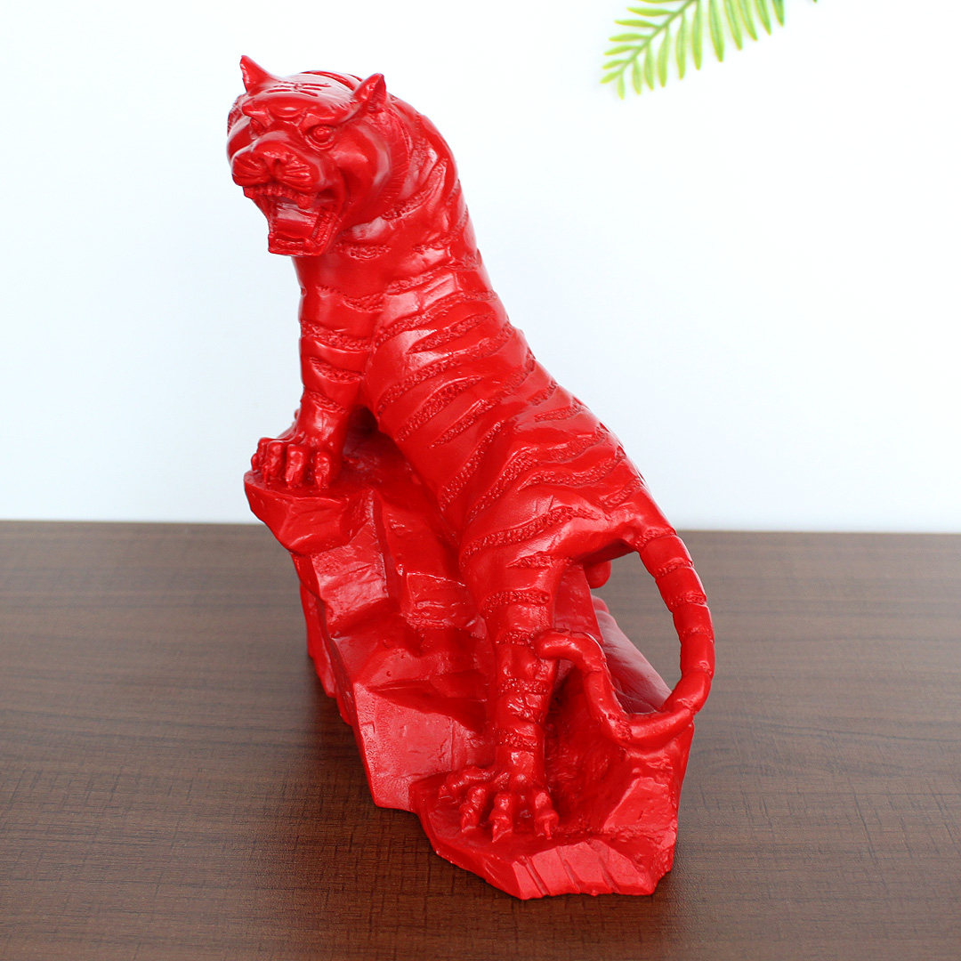 红色朱砂摆件客厅工艺品生肖老虎上山猛虎书房摆件